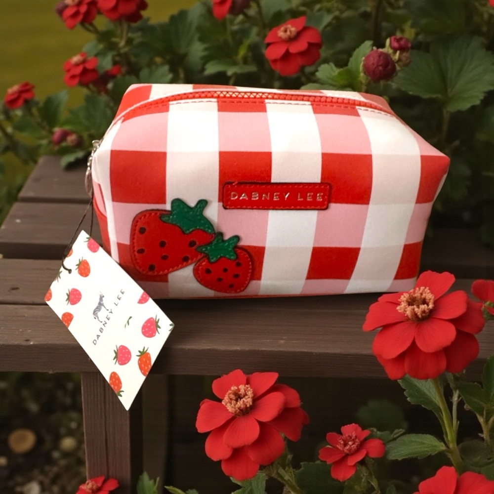 Dabney Lee Strawberry Red & Pink Plaid Bag New | Cosmetic & Makeup Bag